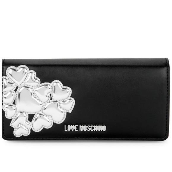🆕 Love Moschino Authentic Metallic Hearts Wallet Black And Silver NWT - Picture 5 of 15